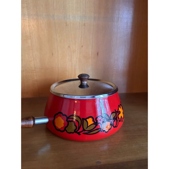 Silit Swiss Enamel Vintage Cookware, Set of 2, Floral Painted Orange Enamel, Bla - Picture 1 of 4